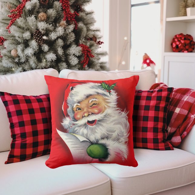 Vintage Winking Jultomten Kudde (Vintage Winking Santa Claus Throw Pillow)