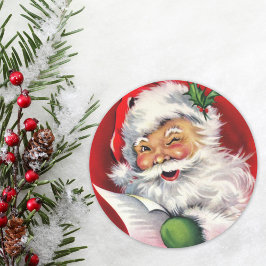 Vintage Winking Santa Checka in hans lista Runt Klistermärke