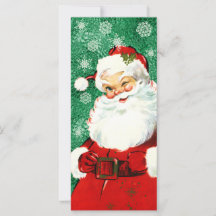 Vintage Winking Santa på Grönt Flat Card.