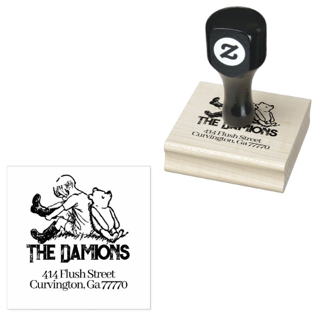 Vintage Winnie Pooh Anpassningsbar Adress Stämpel (Stämplad)