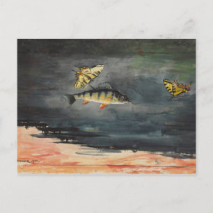 Vintage Winslow Homer Fish and Butterflies Vykort