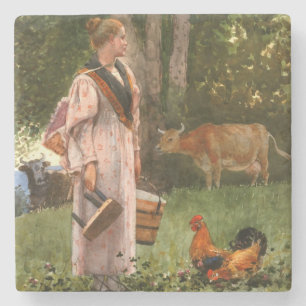 Vintage Winslow homer Mjölk Maid Stenunderlägg