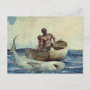 Vintage Winslow Homer Watercolor Shark Fishing Vykort