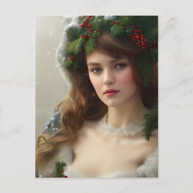 Vintage Winter Beauty Helgdag Vykort (Framsida)