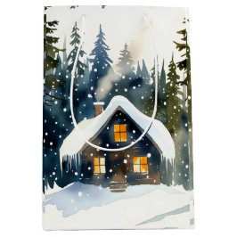 Vintage Winter Cabin Watercolor Christmas