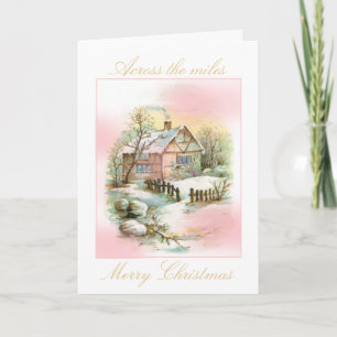 Vintage Winter Cottage Rosa och Guld jul Kort