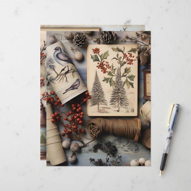 Vintage Winter Ephemera Scrapbook Papper (Fram/Back In Situ)
