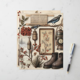 Vintage Winter Ephemera Scrapbook Papper
