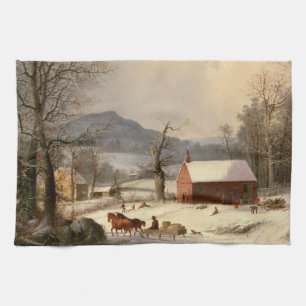 Vintage Winter Farm house Kökshandduk