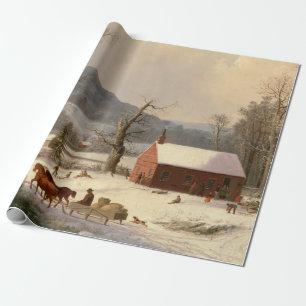 Vintage Winter Farm house Presentpapper