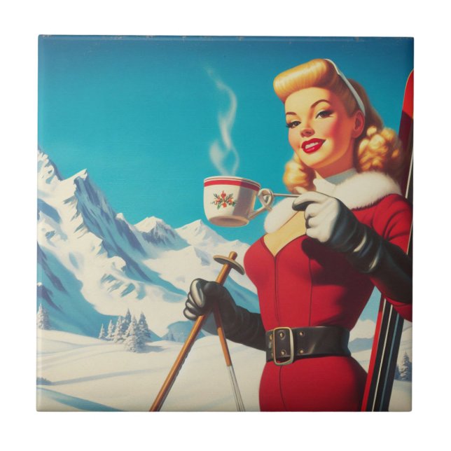 Vintage Winter Girl Kakelplatta (Framsidan)