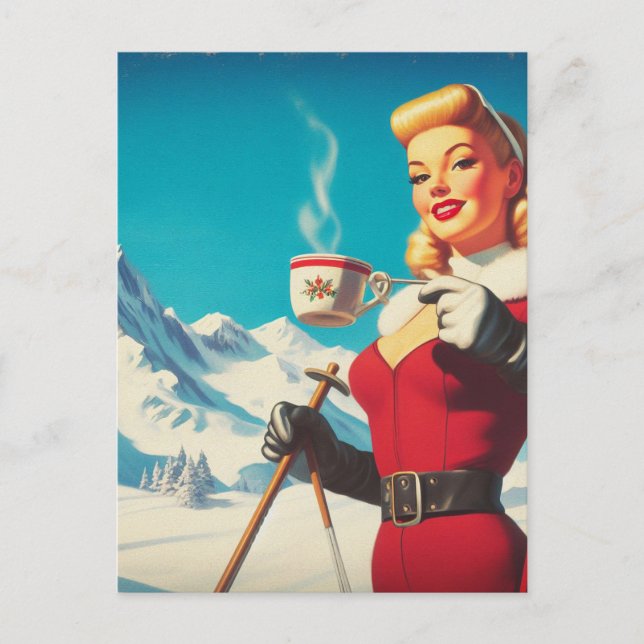 Vintage Winter Girl Vykort (Framsida)