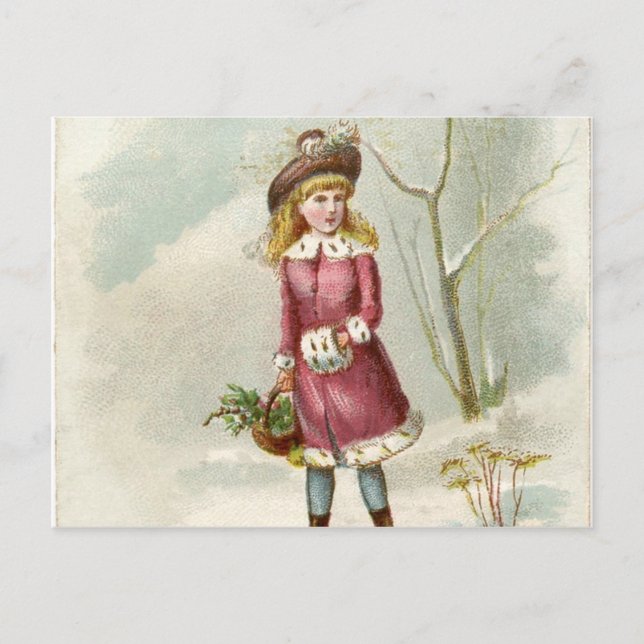 Vintage Winter Girl Vykort (Framsida)