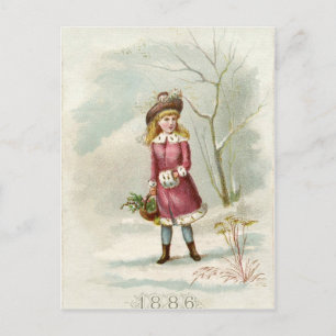 Vintage Winter Girl Vykort