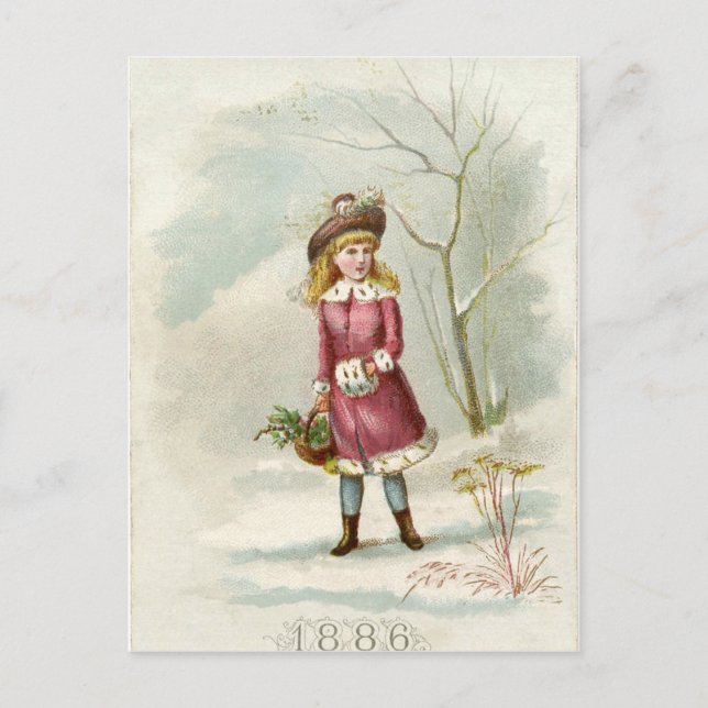 Vintage Winter Girl Vykort (Framsida)