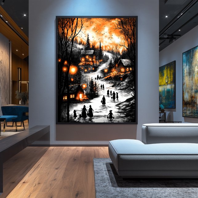 Vintage Winter Glow - Lantern-Lit Village Poster (Skapare uppladdad)