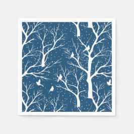Vintage Winter Himmel White Birds Snöflingor Pappersservett