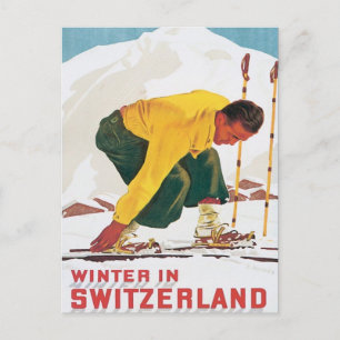 Vintage Winter i Schweiz Vykort