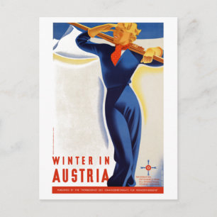 Vintage Winter in Austria Ski Travel Poster Vykort