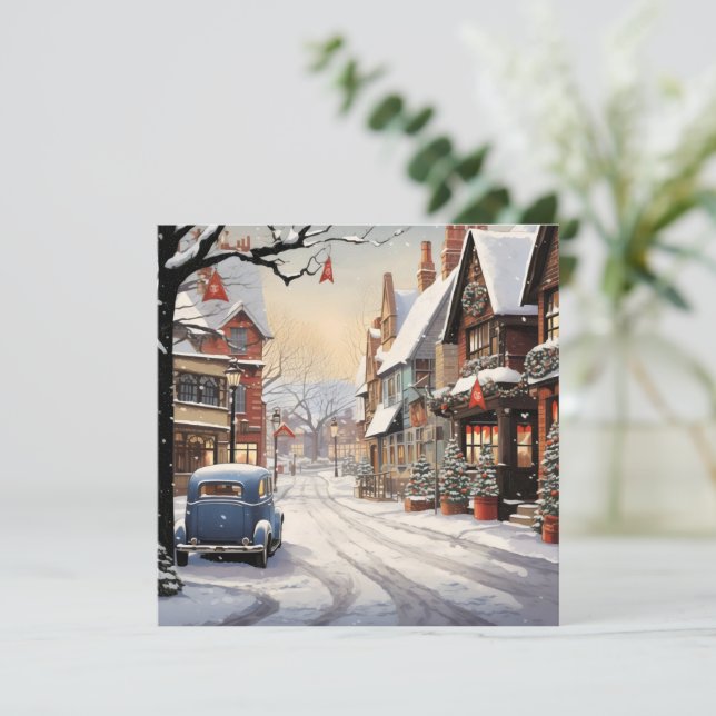 Vintage Winter in City Julkort (Stående Fram)