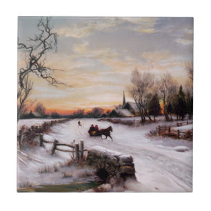 Vintage Winter Land Scene-julgåva Kakelplatta
