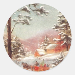 Vintage Winter Land Scene Runt Klistermärke