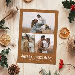 Vintage Winter Oranges 3 Photo Collage jul Julkort<br><div class="desc">Det här vackra helgdag med fotokort har vintage som är formaterad med typografi,  "God jul",  tillsammans med tre fotomallar. Kortets baksida skryter med en vintage av orangar och blommar under vintern.</div>