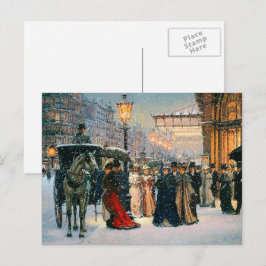 Vintage Winter Parisian Scene Helg Vykort