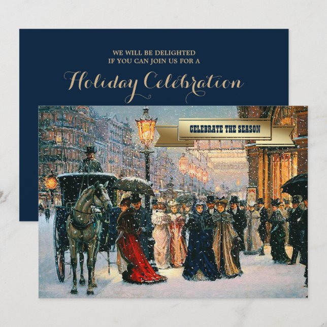 Vintage Winter Parisian Scene-Julfest Inbjudningar (Fram/baksida)