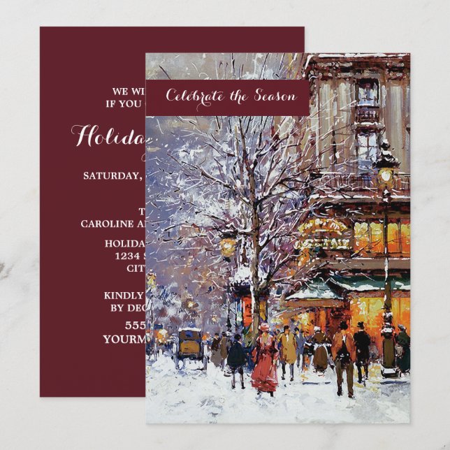 Vintage Winter Parisian Scene-Julfest Inbjudningar (Fram/baksida)
