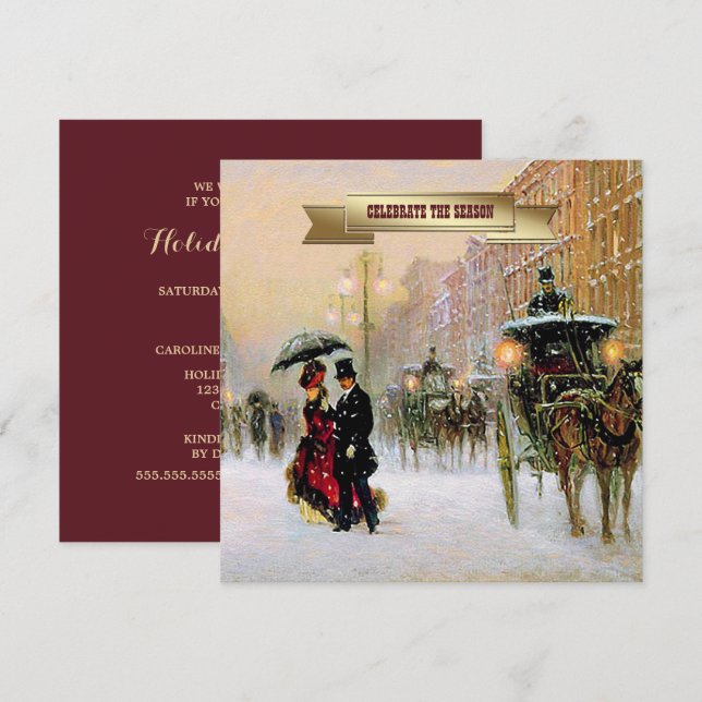 Vintage Winter Parisian Scene-Julfest Inbjudningar (Fram/baksida)