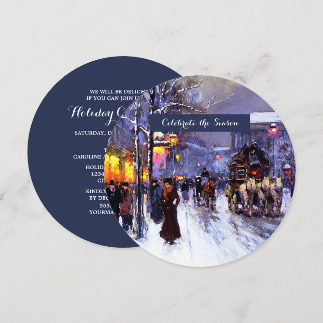 Vintage Winter Parisian Scene-Julfest Inbjudningar (Fram/baksida)