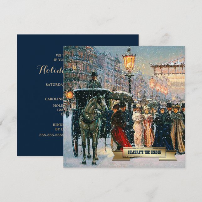 Vintage Winter Parisian Scene-Julfest Inbjudningar (Fram/baksida)