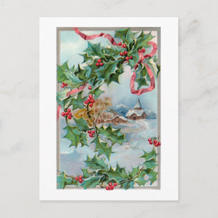 Vintage Winter Rural Village and jul Holly Vykort