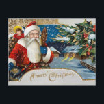 Vintage Winter Santa Helg Vykort<br><div class="desc">Nostalgiskt Viktorianskt hälsningskort med vinter-scen med traditionell Santa,  holly och God jul hälsning.</div>