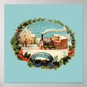 Vintage Winter Scene Tåg & Station Poster
