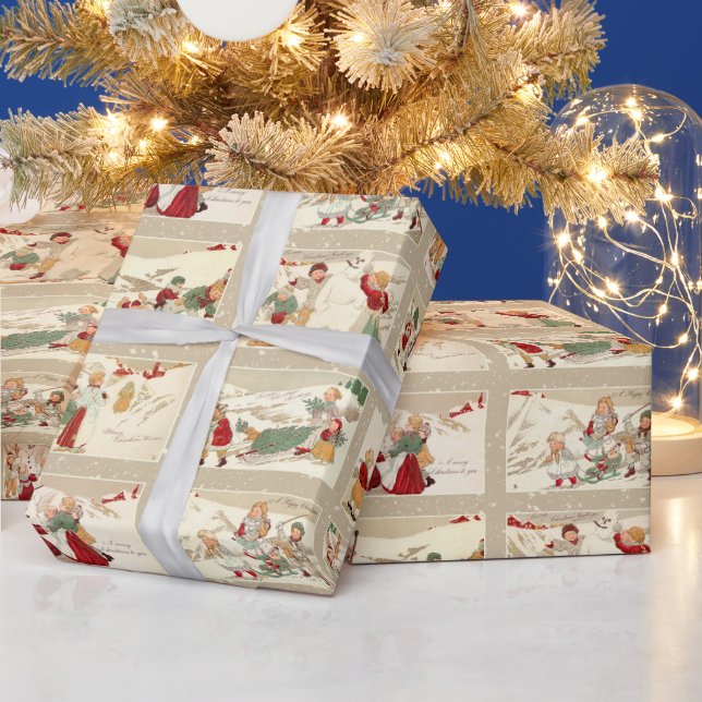 Vintage Winter Scenes med Glatta underordnade Presentpapper (Helgdagar)