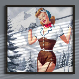 Vintage Winter Ski Pin-Up Poster