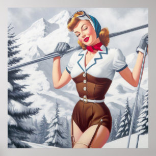Vintage Winter Ski Pin-Up Poster
