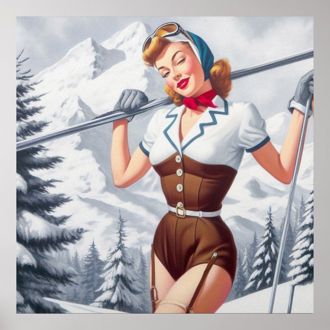 Vintage Winter Ski Pin-Up Poster (Framsidan)