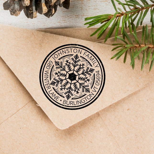 Vintage Winter Snowflake Circle Adress Självfärgande Stämpel (Vintage Winter Snowflake Circle Address Self-inking Stamp)