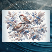 Vintage Winter Sparrows och Bluebär Decoupage