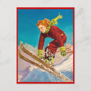 Vintage Winter sport, Ski nedförsbacke Vykort