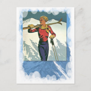 Vintage Winter Sports - Redo till skidor Vykort
