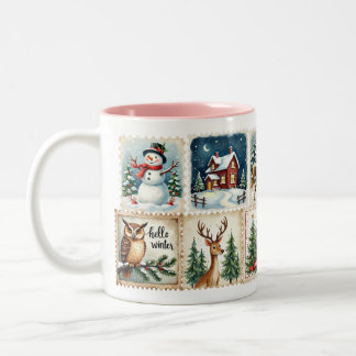 Vintage Winter Stamp Mug – Cozy Holiday Cup Två-Tonad Mugg