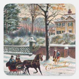 Vintage Winter Street God jul Fyrkantigt Klistermärke