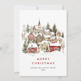 Vintage Winter Town Julgran Corporate Julkort
