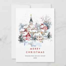 Vintage Winter Town Julgran Corporate Julkort