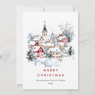 Vintage Winter Town Julgran Corporate Julkort