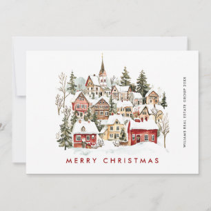 Vintage Winter Town Julgran Corporate Julkort